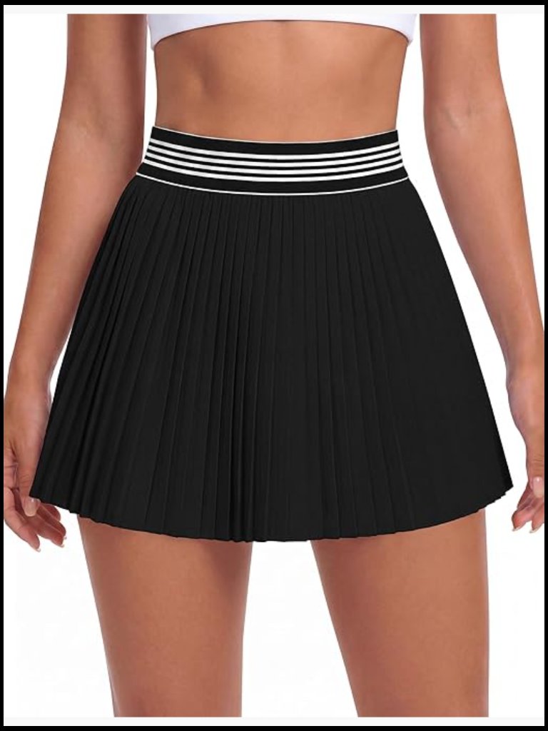 High Waisted Pleated Tennis Skirt With Striped Elastic Waistband Athletic Skort